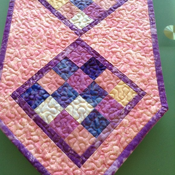 Quilted Pinks & Purples Table Runner 53 1/2" x 12 1/2" Table Topper Handmade - Picture 4 of 14